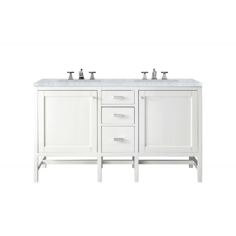 Addison 60" Double Vanity Cabinet, Glossy White, w/ 3 CM Carrara White Top