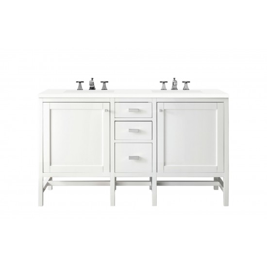 Addison 60" Double Vanity, Glossy White, w/ 3 CM Classic White Quartz Top