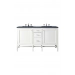 Addison 60" Double Vanity, Glossy White, w/ 3 CM Charcoal Soapstone Quartz Top