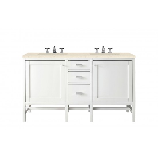 Addison 60" Double Vanity Cabinet, Glossy White, w/ 3 CM Eternal Marfil Top