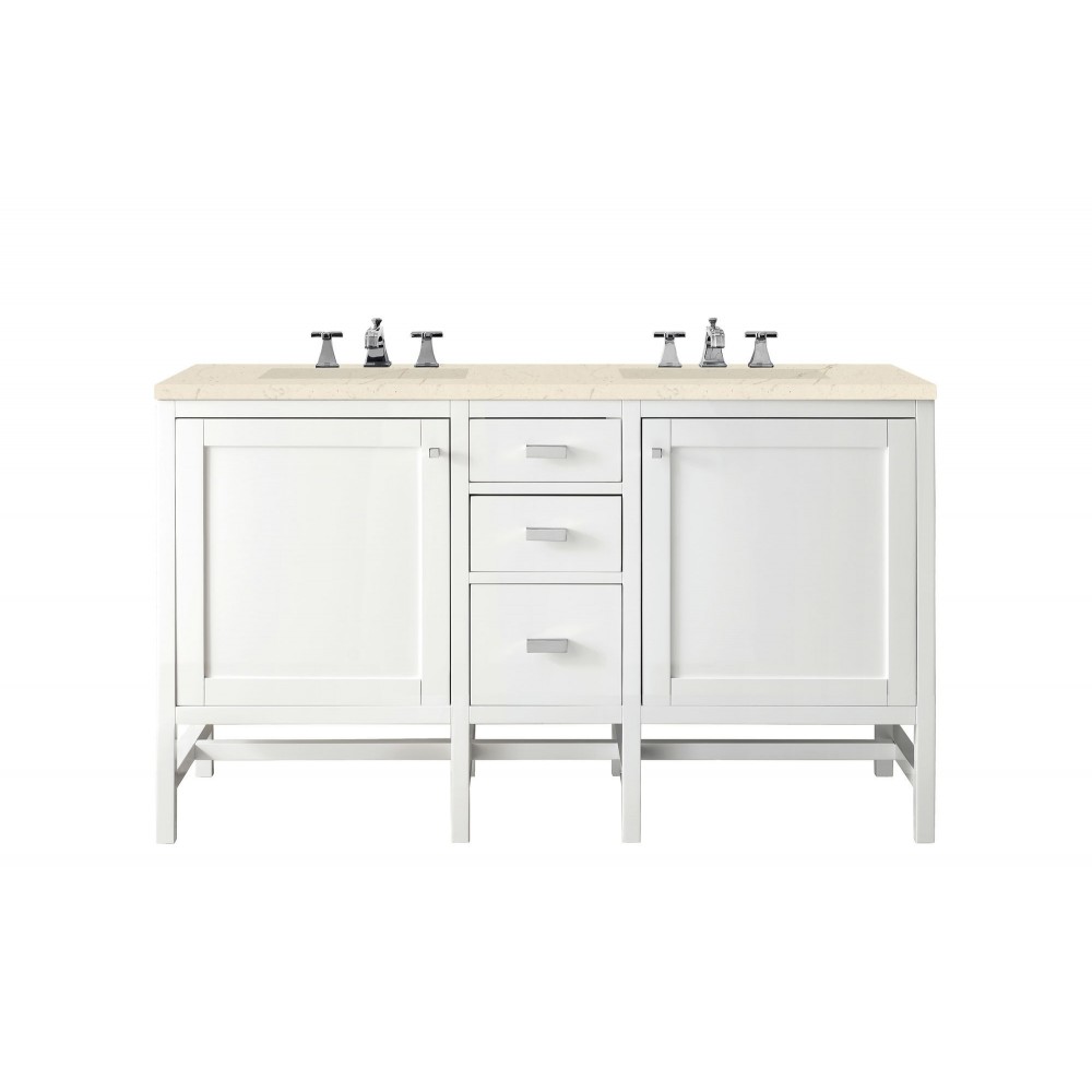 Addison 60" Double Vanity Cabinet, Glossy White, w/ 3 CM Eternal Marfil Top