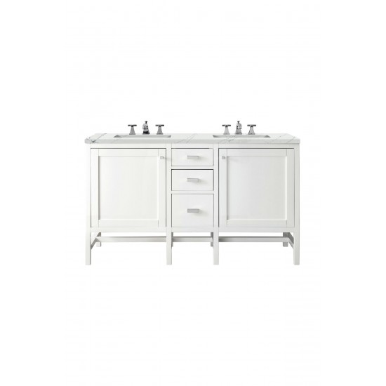 Addison 60" Double Vanity Cabinet, Glossy White, w/ 3 CM Ethereal Noctis Top