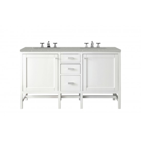 Addison 60" Double Vanity Cabinet, Glossy White, w/ 3 CM Eternal Serena Top