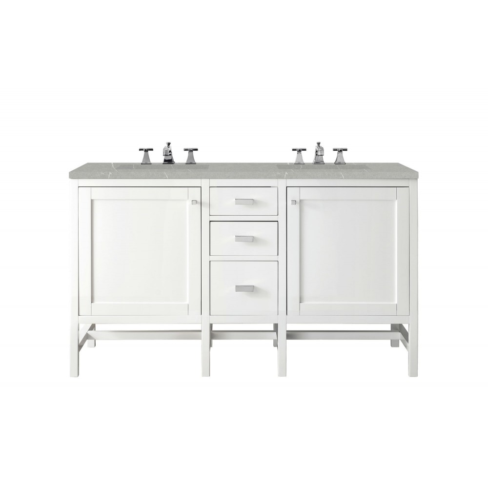 Addison 60" Double Vanity Cabinet, Glossy White, w/ 3 CM Eternal Serena Top