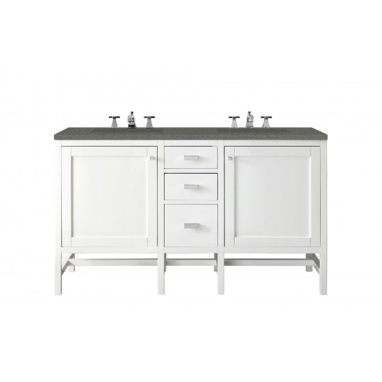 Addison 60" Double Vanity Cabinet, Glossy White, w/ 3 CM Grey Expo Quartz Top