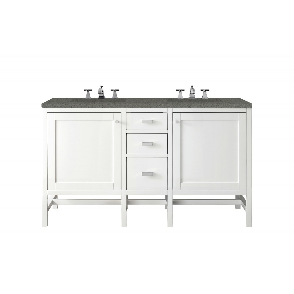 Addison 60" Double Vanity Cabinet, Glossy White, w/ 3 CM Grey Expo Quartz Top