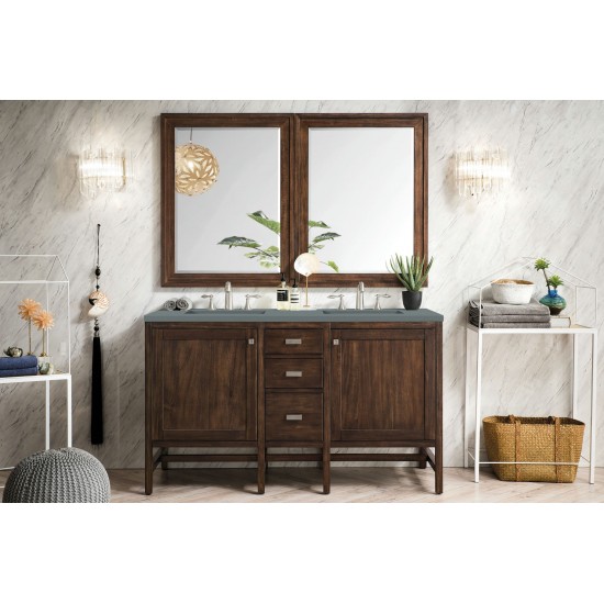 Addison 60" Double Vanity, Mid Century Acacia, w/ 3 CM Cala Blue Quartz Top