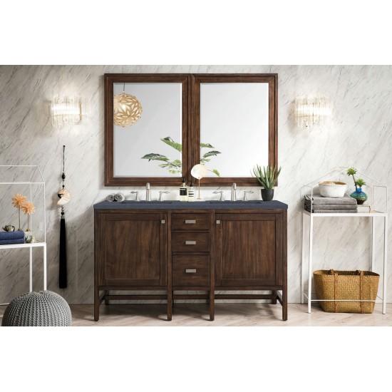 Addison 60" Double Vanity Mid Century Acacia w/3 CM Soapstone Quartz Top