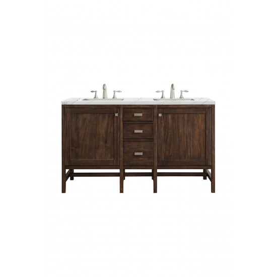 Addison 60" Double Vanity Mid Century Acacia w/ 3 CM Ethereal Noctis Quartz Top