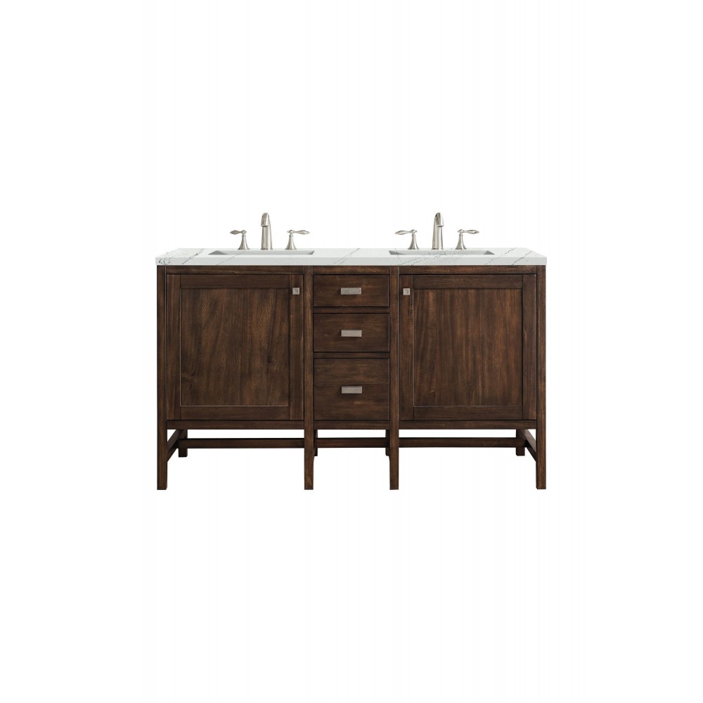 Addison 60" Double Vanity Mid Century Acacia w/ 3 CM Ethereal Noctis Quartz Top