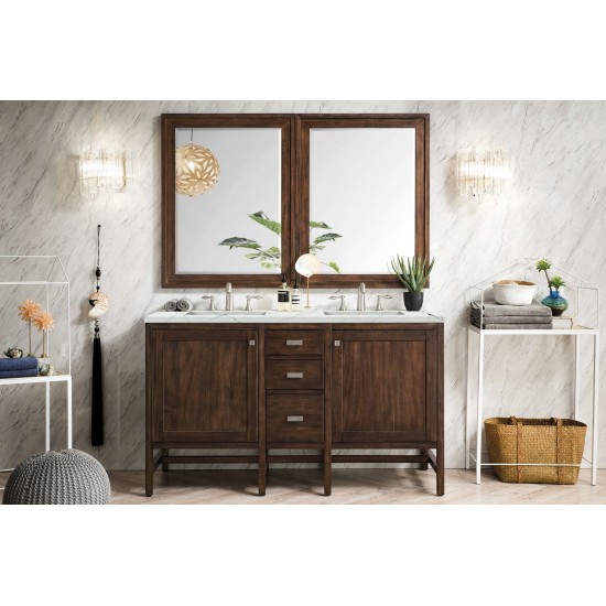 Addison 60" Double Vanity Mid Century Acacia w/ 3 CM Ethereal Noctis Quartz Top