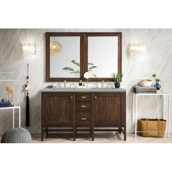 Addison 60" Double Vanity, Mid Century Acacia, w/ 3 CM Eternal Serena Quartz Top