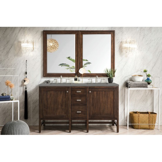 Addison 60" Double Vanity, Mid Century Acacia, w/ 3 CM Grey Expo Quartz Top