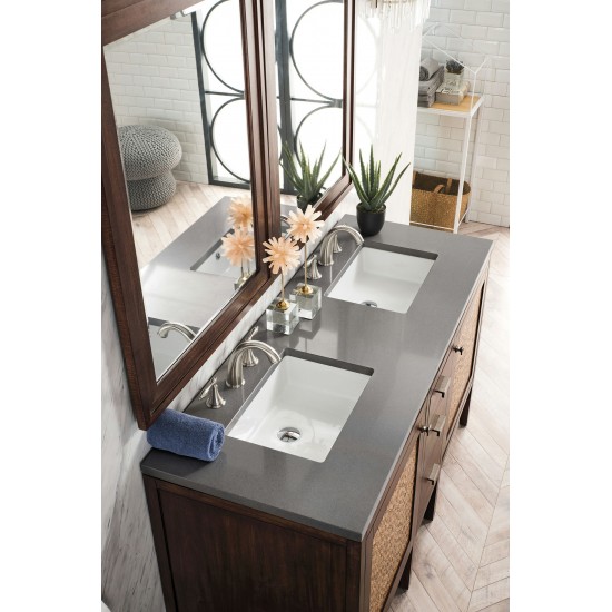 Addison 60" Double Vanity, Mid Century Acacia, w/ 3 CM Grey Expo Quartz Top
