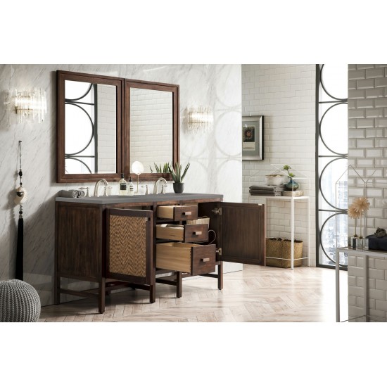 Addison 60" Double Vanity, Mid Century Acacia, w/ 3 CM Grey Expo Quartz Top