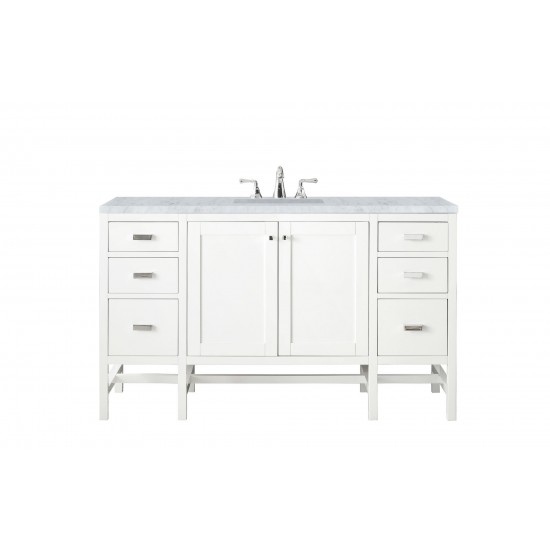 Addison 60" Single Vanity Cabinet , Glossy White, w/ 3 CM Carrara White Top