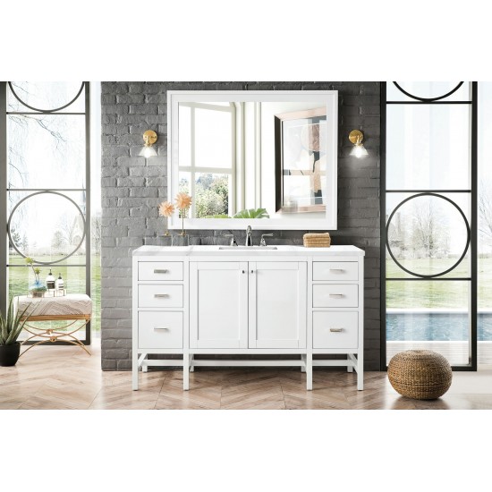 Addison 60" Single Vanity Cabinet , Glossy White, w/ 3 CM Carrara White Top