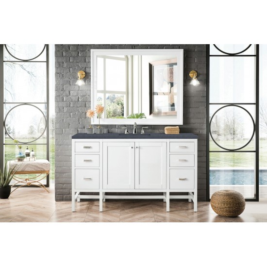 Addison 60" Single Vanity , Glossy White, w/ 3 CM Charcoal Soapstone Quartz Top