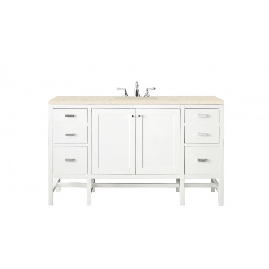 Addison 60" Single Vanity Cabinet , Glossy White, w/ 3 CM Eternal Marfil Top