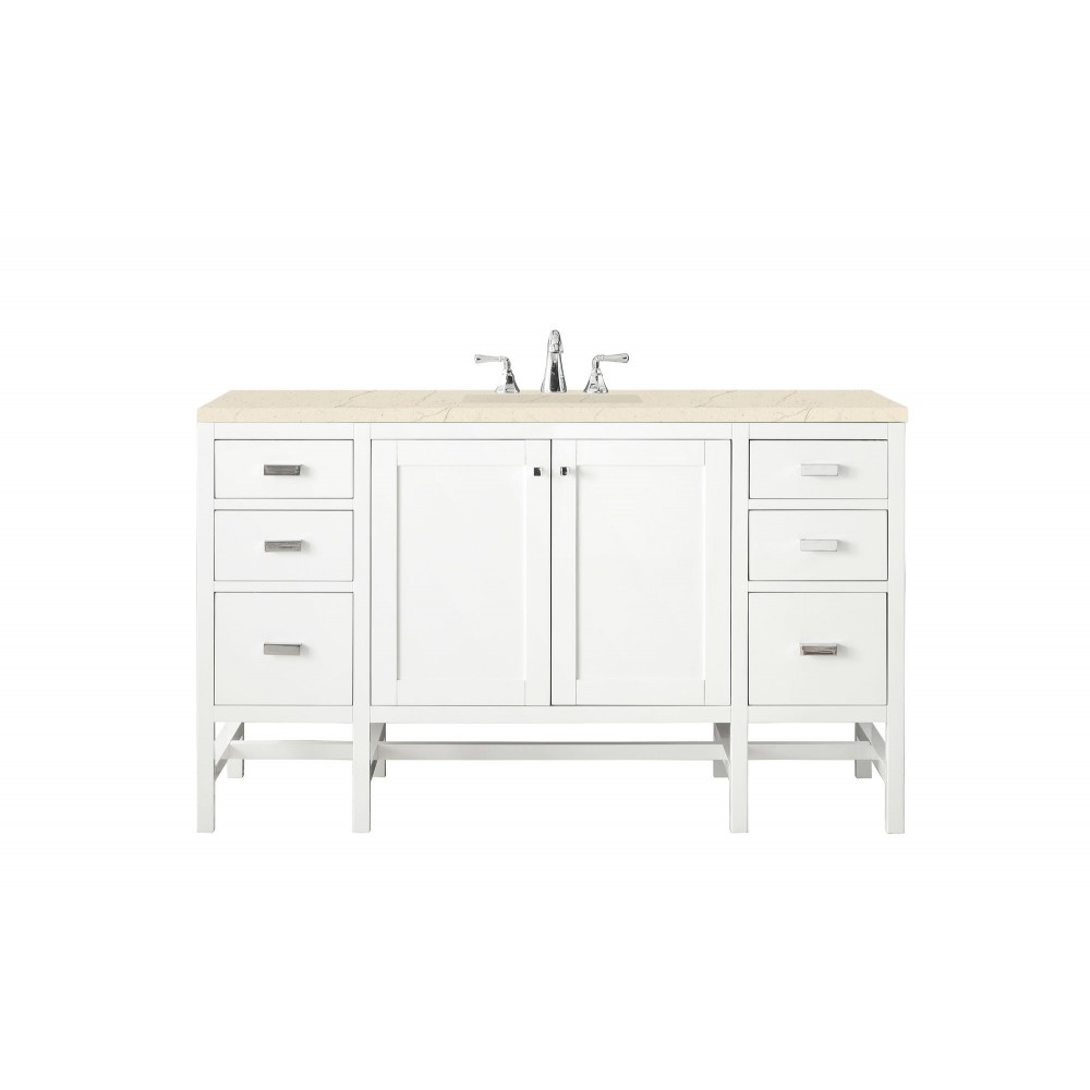 Addison 60" Single Vanity Cabinet , Glossy White, w/ 3 CM Eternal Marfil Top