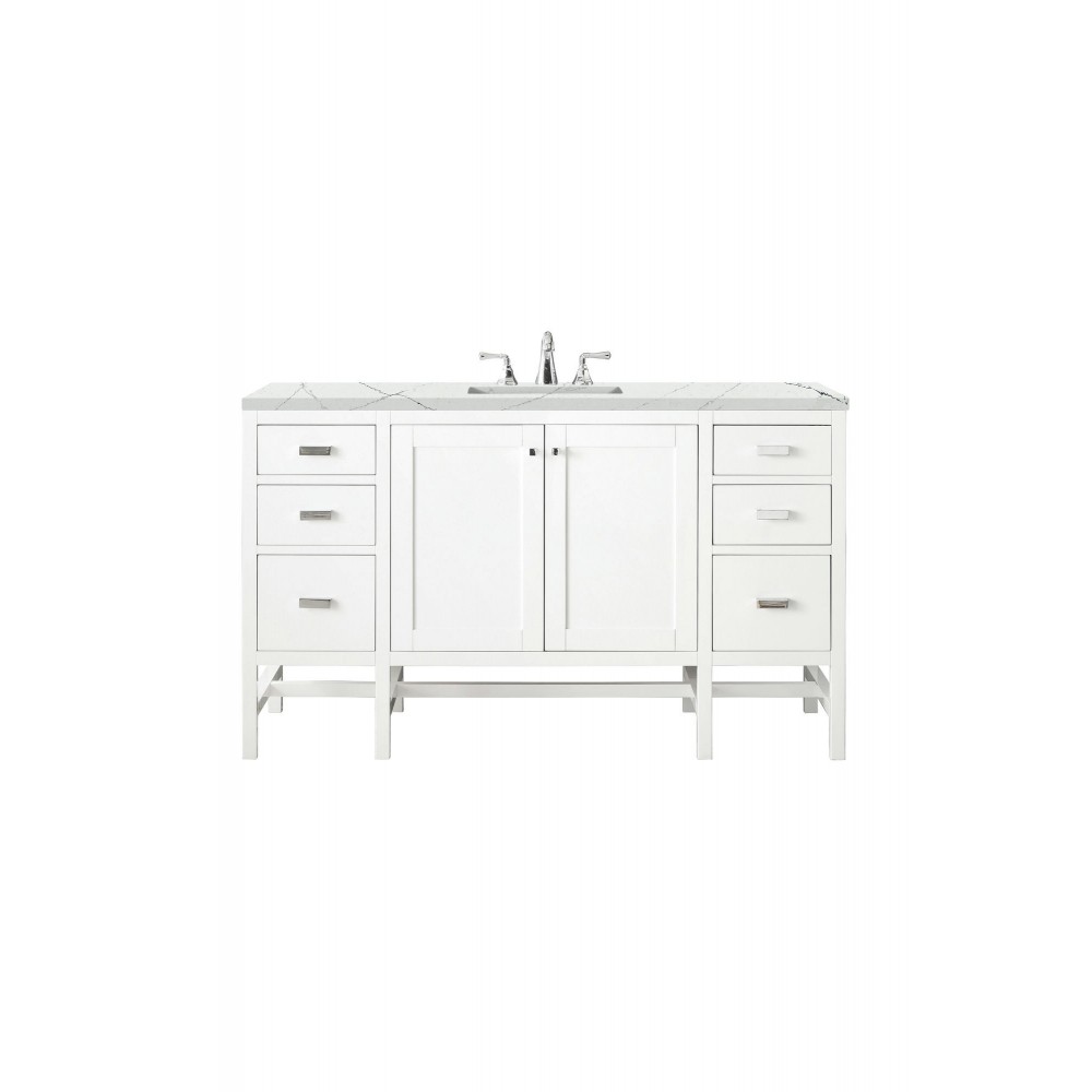 Addison 60" Single Vanity Cabinet , Glossy White, w/ 3 CM Ethereal Noctis Top