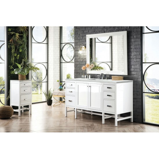 Addison 60" Single Vanity Cabinet , Glossy White, w/ 3 CM Ethereal Noctis Top