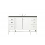 Addison 60" Single Vanity Cabinet , Glossy White, w/ 3 CM Grey Expo Quartz Top