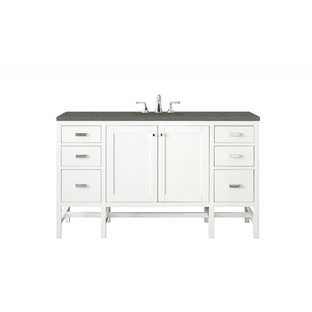 Addison 60" Single Vanity Cabinet , Glossy White, w/ 3 CM Grey Expo Quartz Top