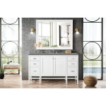 Addison 60" Single Vanity Cabinet , Glossy White, w/ 3 CM Grey Expo Quartz Top