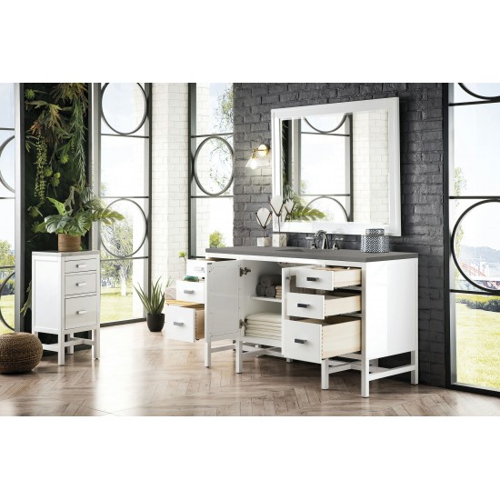 Addison 60" Single Vanity Cabinet , Glossy White, w/ 3 CM Grey Expo Quartz Top