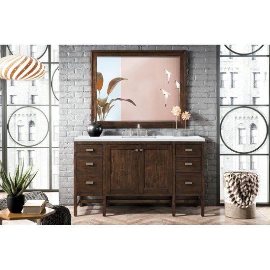 Addison 60" Single Vanity Mid Century Acacia w/3 CM Arctic Fall Surface Top