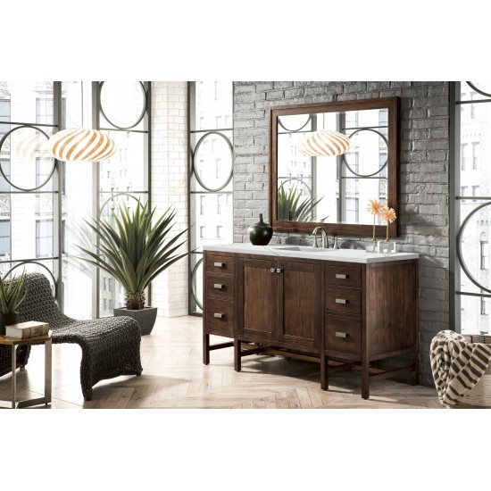 Addison 60" Single Vanity Mid Century Acacia w/ 3 CM Ethereal Noctis Quartz Top