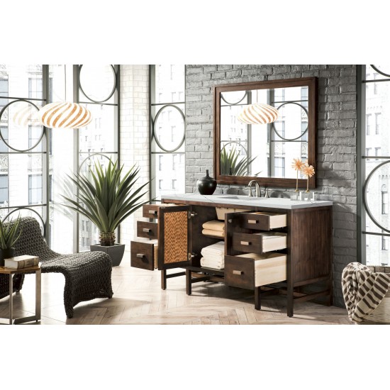 Addison 60" Single Vanity Mid Century Acacia w/ 3 CM Ethereal Noctis Quartz Top