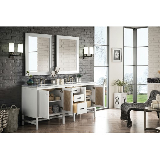 Addison 72" Double Vanity, Glossy White, w/ 3 CM Arctic Fall Solid Surface Top