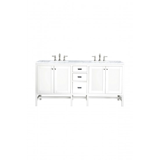 Addison 72" Double Vanity Cabinet, Glossy White, w/ 3 CM Carrara White Top