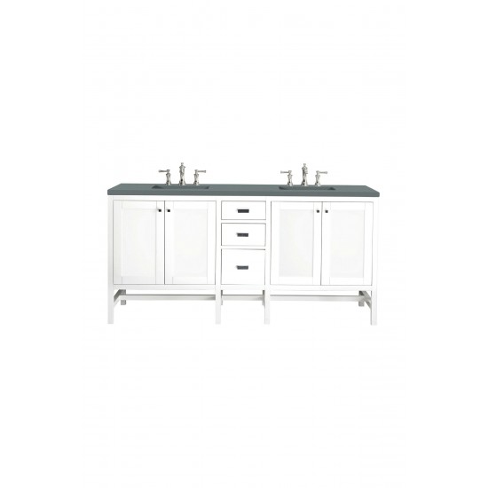 Addison 72" Double Vanity Cabinet, Glossy White, w/ 3 CM Cala Blue Top