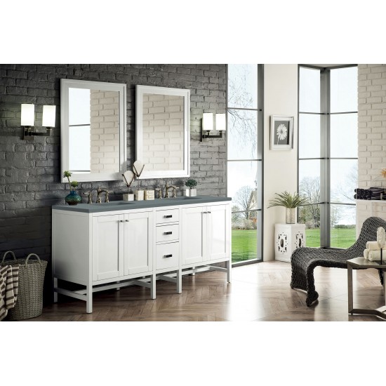 Addison 72" Double Vanity Cabinet, Glossy White, w/ 3 CM Cala Blue Top