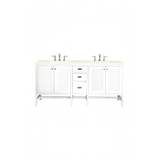 Addison 72" Double Vanity Cabinet, Glossy White, w/ 3 CM Eternal Marfil Top