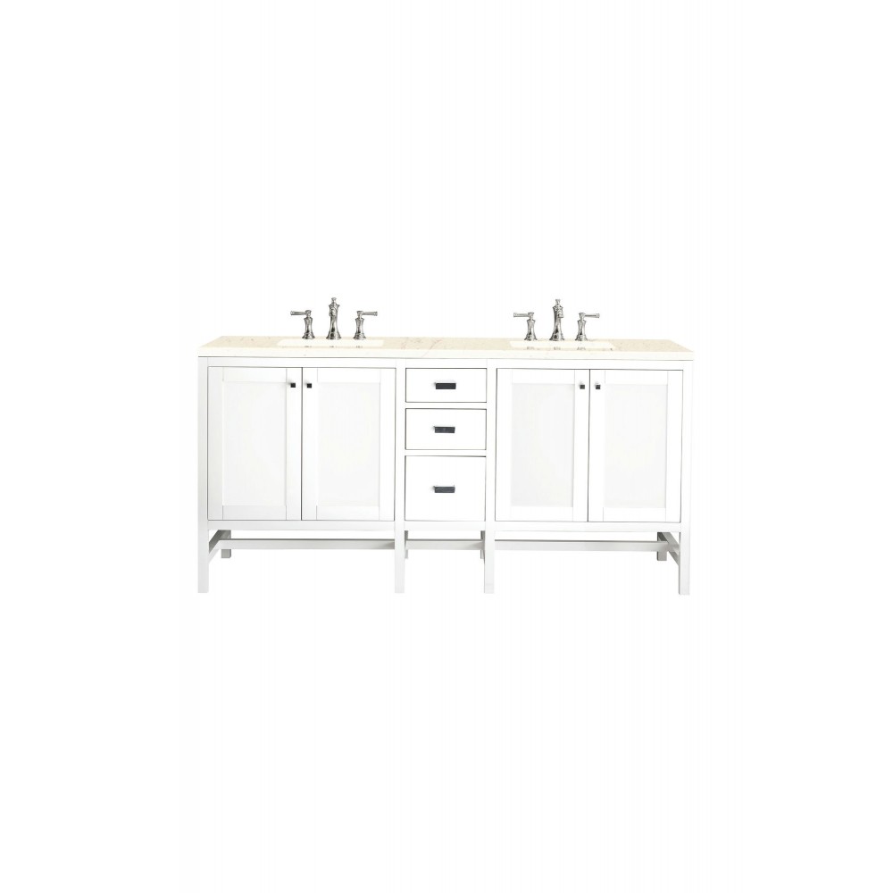 Addison 72" Double Vanity Cabinet, Glossy White, w/ 3 CM Eternal Marfil Top