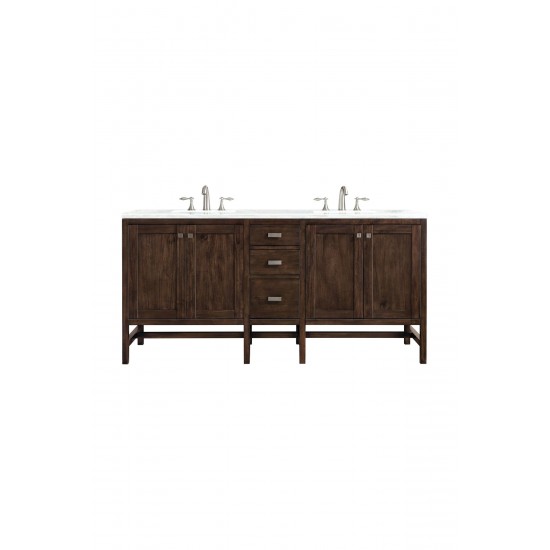 Addison 72" Double Vanity Mid Century Acacia w/3 CM Arctic Fall Surface Top