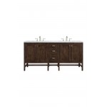 Addison 72" Double Vanity Cabinet, Mid Century Acacia, w/ 3 CM Carrara White Top