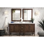 Addison 72" Double Vanity Cabinet, Mid Century Acacia, w/ 3 CM Carrara White Top