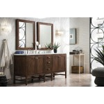 Addison 72" Double Vanity Cabinet, Mid Century Acacia, w/ 3 CM Carrara White Top