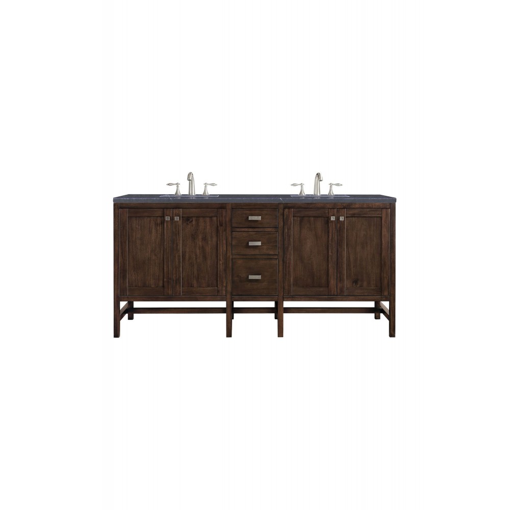 Addison 72" Double Vanity Mid Century Acacia w/3 CM Soapstone Quartz Top