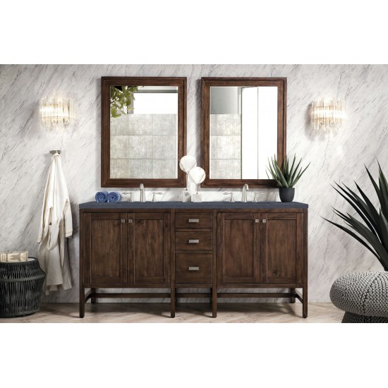 Addison 72" Double Vanity Mid Century Acacia w/3 CM Soapstone Quartz Top