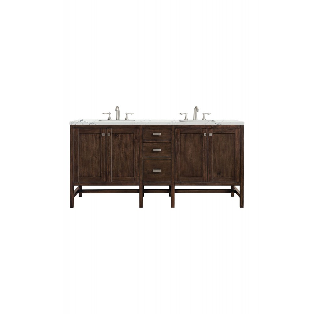 Addison 72" Double Vanity Mid Century Acacia w/ 3 CM Ethereal Noctis Quartz Top