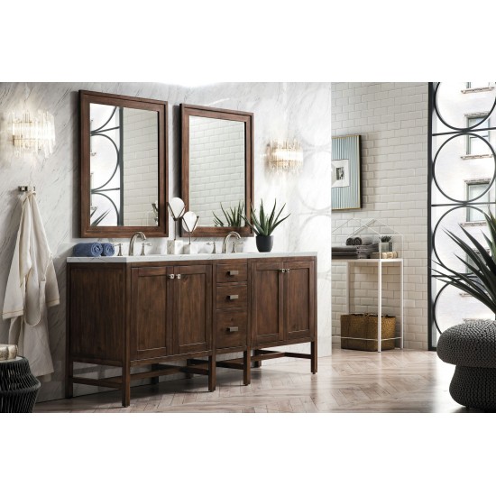 Addison 72" Double Vanity Mid Century Acacia w/ 3 CM Ethereal Noctis Quartz Top