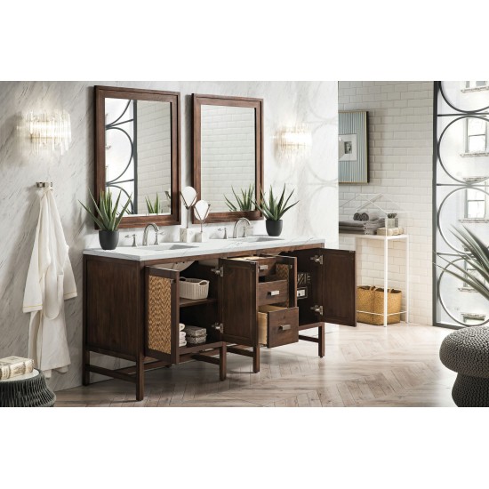 Addison 72" Double Vanity Mid Century Acacia w/ 3 CM Ethereal Noctis Quartz Top