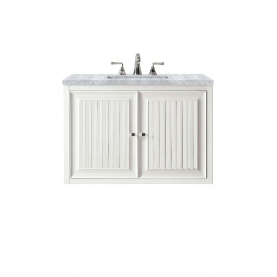 Athens 30" Single Vanity Cabinet, Glossy White, w/ 3 CM Carrara White Top