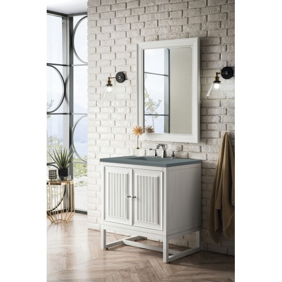 Athens 30" Single Vanity Cabinet, Glossy White, w/ 3 CM Cala Blue Top